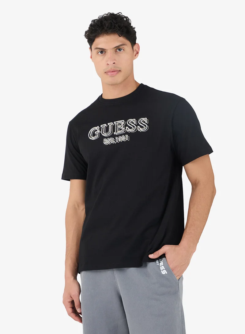 GUESS Crew Neck Short Sleeve Embroidery Logo Tee